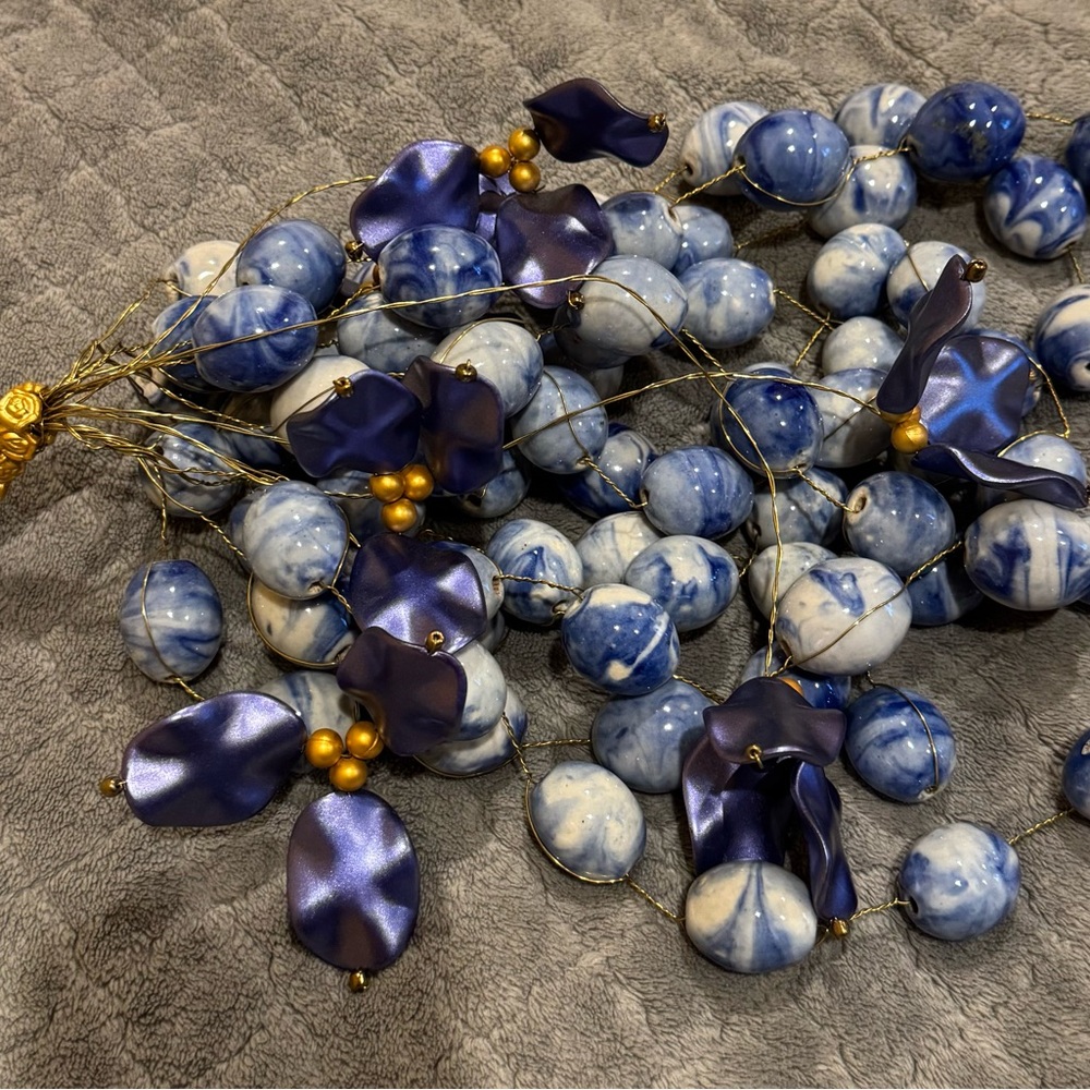 Stanley Blue and Gold Beaded flower bouquet or reusable beads for crafts